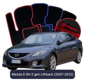 OMEVO Velours-Autofußmatten für Mazda 6 GH 2 gen Liftback (2007-2012)