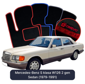 OMEVO Velours-Autofußmatten für Mercedes-Benz S-Klasse W126 2 gen Limousine (1979-1991)
