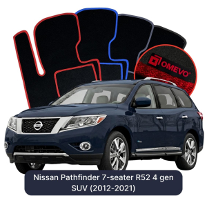 OMEVO Velours-Autofußmatten für Nissan Pathfinder 7-Sitzer R52 4 gen SUV (2013-2021)
