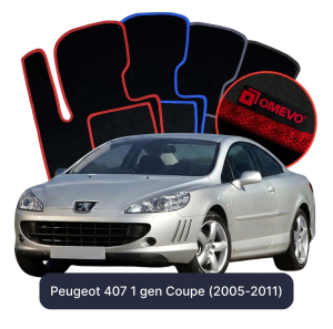 OMEVO Velours-Autofußmatten für Peugeot 407 1 gen Coupe (2005–2011)