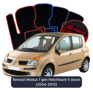 OMEVO Velours-Autofußmatten für Renault Modus 1 gen Kompakt 5 Türer (2004-2012)