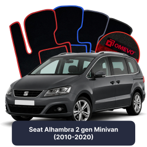 OMEVO Velours-Autofußmatten für Seat Alhambra 2 gen Minivan (2010-2020)