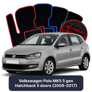 OMEVO Velours-Autofußmatten für Volkswagen Polo MK5 5 gen Kompakt 5 Türer (2009-2017)