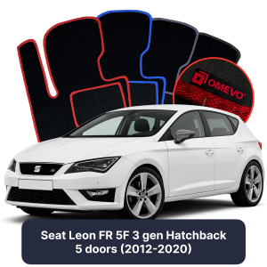 OMEVO Velours-Autofußmatten für Seat Leon FR 5F 3 gen Kompakt 5 Türer (2012-2020)
