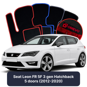 Velours-Autofußmatten OMEVO für Seat Leon FR 5F 3 gen Kompakt 5 Türer (2012-2020)