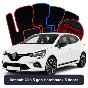 OMEVO Velours-Autofußmatten für Renault Clio 5 gen Kompakt 5 Türer (2019-2024)