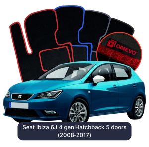 OMEVO Velours-Autofußmatten für Seat Ibiza 6J 4 gen Kompakt 5 Türer (2008-2017)