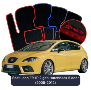 OMEVO Velours-Autofußmatten für Seat Leon FR 1P 2 gen Kompakt 5 Türer (2005-2012)