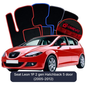 OMEVO Velours-Autofußmatten für Seat Leon 1P 2 gen Kompakt 5 Türer (2005-2012)