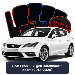 OMEVO Velours-Autofußmatten für Seat Leon 5F 3 gen Kompakt 5 Türer (2012-2020)