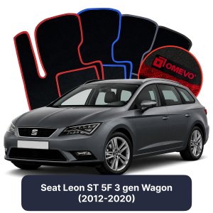 OMEVO Velours-Autofußmatten für Seat Leon ST 5F 3 gen Kombi (2012-2020)