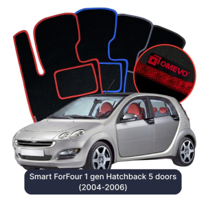 OMEVO Velours-Autofußmatten für Smart ForFour 1 gen Kompakt 5 Türer (2004-2006)