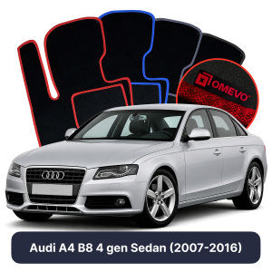 OMEVO Velours-Autofußmatten für Audi A4 B8 4 gen Limousine (2007-2016)