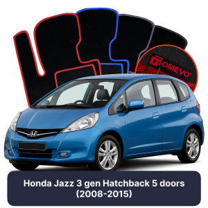 OMEVO Velours-Autofußmatten für Honda Jazz 3 gen Kompakt 5 Türer (2008-2015)