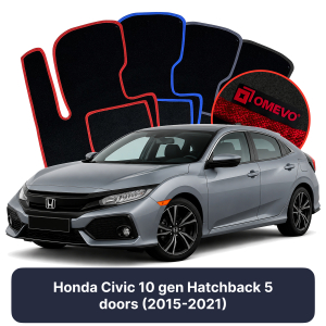 OMEVO Velours-Autofußmatten für Honda Civic 10 gen Kompakt 5 Türer (2015-2021)