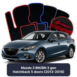 Velours-Autofußmatten OMEVO für Mazda 3 BM/BN 3 gen Kompakt 5 Türer (2013-2018)