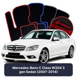 OMEVO Velours-Autofußmatten für Mercedes-Benz C-Klasse W204 3 gen Limousine (2007-2014)