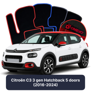 OMEVO Velours-Autofußmatten für Citroën C3 3 gen Kompakt 5 Türer (2016-2024)