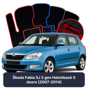 Velours-Autofußmatten OMEVO für Škoda Fabia 5J 2 gen Kompakt 5 Türer (2007-2014)