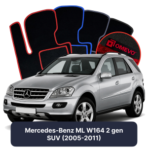 OMEVO Velours-Autofußmatten für Mercedes-Benz ML W164 2 gen SUV (2005-2011)