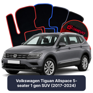 OMEVO Velours-Autofußmatten für Volkswagen Tiguan Allspace 5-Sitzer 1 gen SUV (2017-2024)
