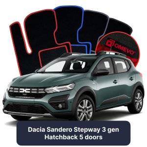 OMEVO Velours-Autofußmatten für Dacia Sandero Stepway 3 gen Kompakt 5 Türer (2020-2025)