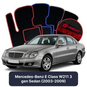 OMEVO Velours-Autofußmatten für Mercedes-Benz E-Klasse W211 3 gen Limousine (2003-2009)