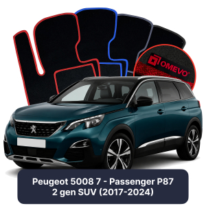 OMEVO Velours-Autofußmatten für Peugeot 5008 7-Sitzer P87 2 gen SUV (2017-2024)