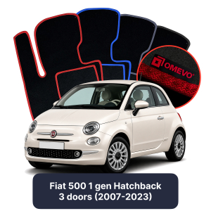 OMEVO Velours-Autofußmatten für Fiat 500 1 gen Kompakt 3 Türen (2007-2023)