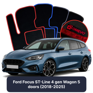 OMEVO Velours-Autofußmatten für Ford Focus ST-Line 4 gen Kombi 5 Türer (2018-2025)
