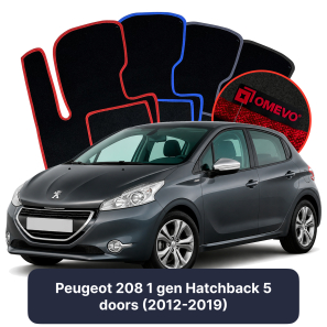 Velours-Autofußmatten OMEVO für Peugeot 208 1 gen Kompakt 5 Türer (2012-2019)