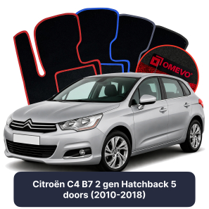 Velours-Autofußmatten OMEVO für Citroën C4 B7 2 gen Kompakt 5 Türer (2010-2018)