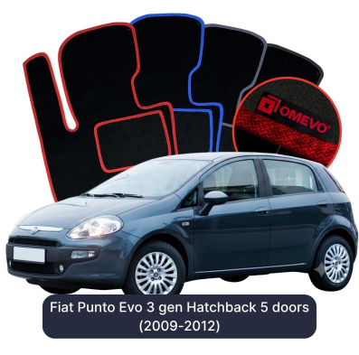Velours-Autofußmatten OMEVO für Fiat Punto Evo 3 gen Kompakt 5 Türer (2009-2012)