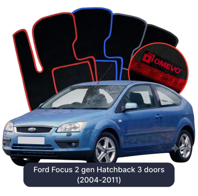 Velours-Autofußmatten OMEVO für Ford Focus 2 gen Kompakt 3 Türer (2004-2011)
