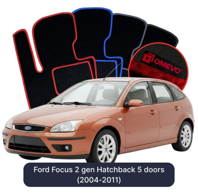 Velours-Autofußmatten OMEVO für Ford Focus 2 gen Kompakt 5 Türer (2004-2011)