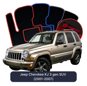 OMEVO Velours-Autofußmatten für Jeep Cherokee KJ 3 gen SUV (2001-2007)