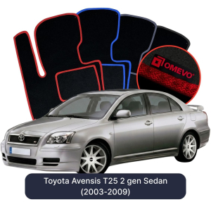OMEVO Velours-Autofußmatten für Toyota Avensis T25 2 gen Limousine (2003-2009)