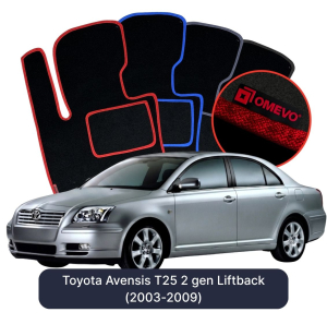 OMEVO Velours-Autofußmatten für Toyota Avensis T25 2 gen Liftback (2003-2009)