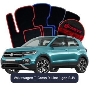 OMEVO Velours-Autofußmatten für Volkswagen T-Cross R-Line 1 gen SUV (2018-2025)