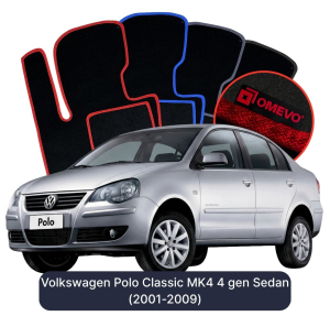 OMEVO Velours-Autofußmatten für Volkswagen Polo Classic MK4 4 gen Limousine (2001-2009)