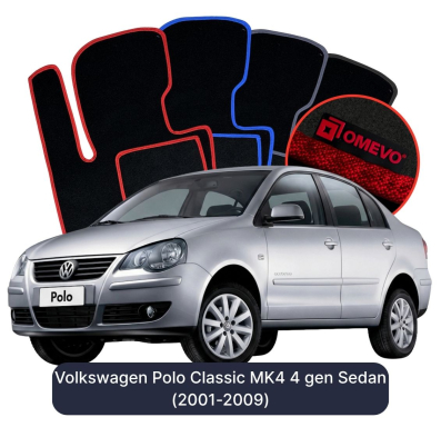 Velours-Autofußmatten OMEVO für Volkswagen Polo Classic MK4 4 gen Limousine (2001-2009)
