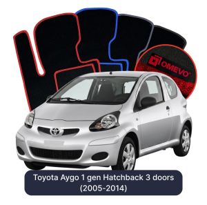 OMEVO Velours-Autofußmatten für Toyota Aygo 1 gen Kompakt 3 Türer (2005-2014)