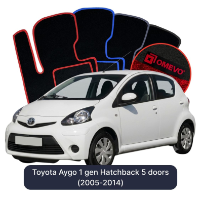 Velours-Autofußmatten OMEVO für Toyota Aygo 1 gen Kompakt 5 Türer (2005-2014)