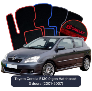 OMEVO Velours-Autofußmatten für Toyota Corolla E130 9 gen Kompakt 3 Türer (2001-2007)