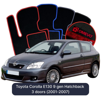 Velours-Autofußmatten OMEVO für Toyota Corolla E130 9 gen Kompakt 3 Türer (2001-2007)