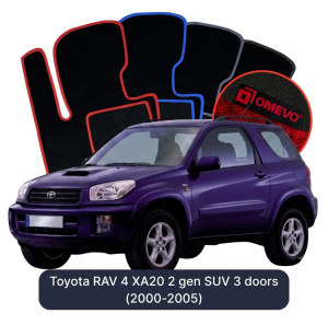 OMEVO Velours-Autofußmatten für Toyota RAV 4 XA20 2 gen SUV 3 Türer (2000-2005)