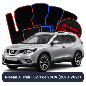 OMEVO Velours-Autofußmatten für Nissan X-Trail T32 3 gen SUV (2013-2021)