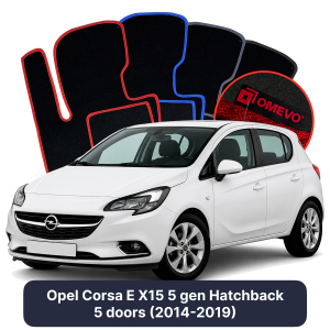 OMEVO Velours-Autofußmatten für Opel Corsa E X15 5 gen Kompakt 5-Türer (2014-2019)