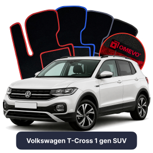 OMEVO Velours-Autofußmatten für Volkswagen T-Cross 1 gen SUV (2018-2025)