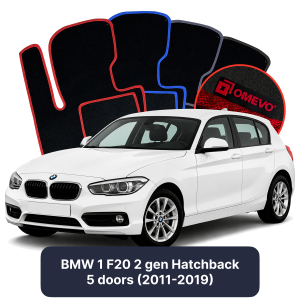 OMEVO Velours-Autofußmatten für BMW 1er F20 2 gen Kompakt 5 Türer (2011-2019)